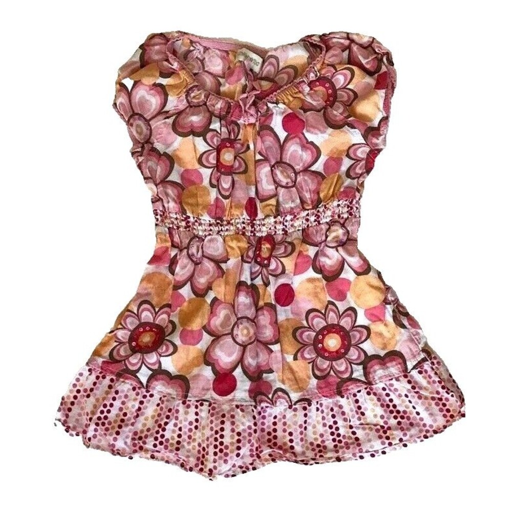 Limited Too Girls Tunic Top Size 7 Pink Floral Short Sleeve Y2K Casual Shirt